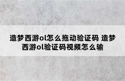 造梦西游ol怎么拖动验证码 造梦西游ol验证码视频怎么输